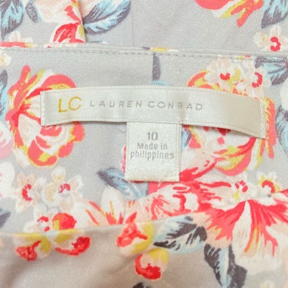 Lc Lauren Conrad Women's Sz 10 Gray Floral Sweetheart Pleated Pocket Dress - Picture 6 of 6